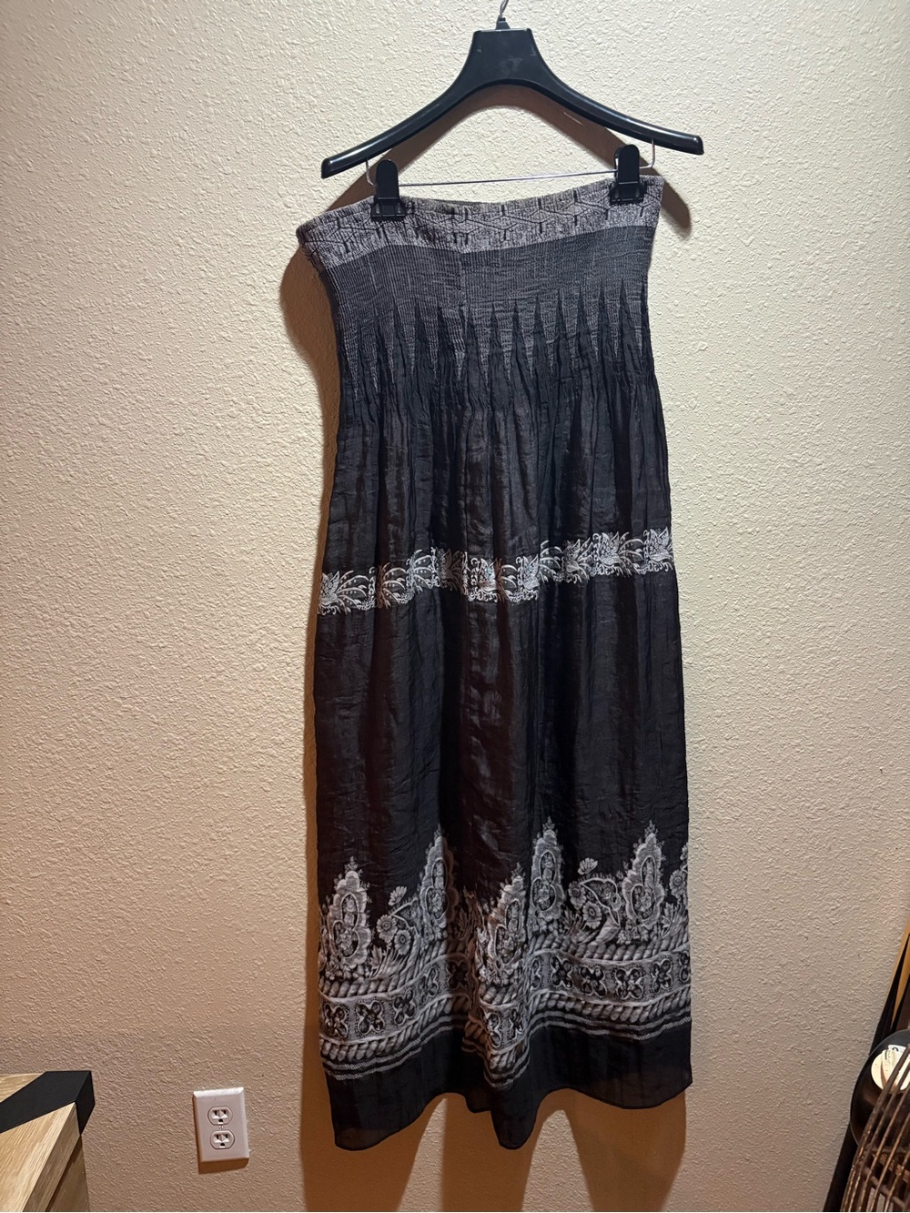 Lapis Black Strapless Maxi Dress with White Border Embroidery